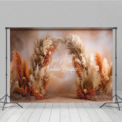 Aperturee - Aperturee Boho Pampas Grass Arch Backdrop Dried Palm Leaves Decor Rustic Terracotta Wedding Photo Booth Prop