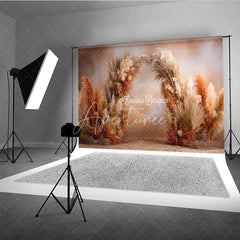 Aperturee - Aperturee Boho Pampas Grass Arch Backdrop Dried Palm Leaves Decor Rustic Terracotta Wedding Photo Booth Prop