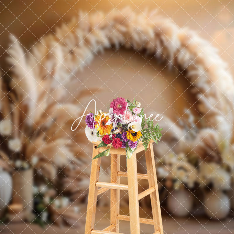 Aperturee - Aperturee Boho Pampas Grass Floral Vase Wedding Photo Backdrop