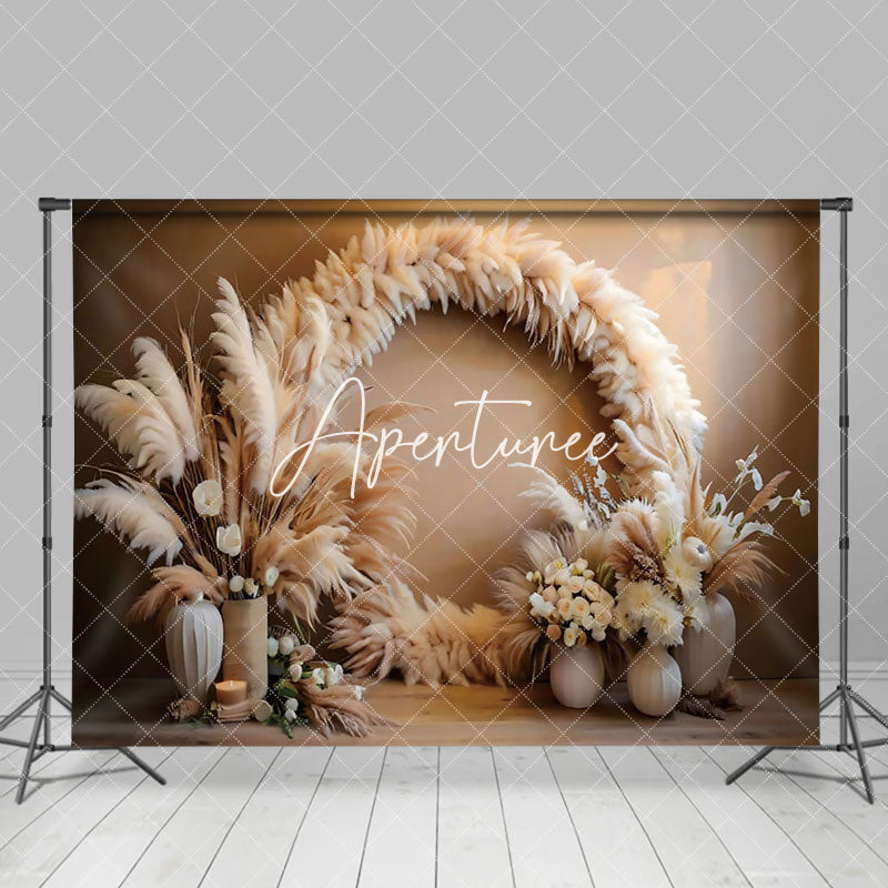 Aperturee - Aperturee Boho Pampas Grass Floral Vase Wedding Photo Backdrop