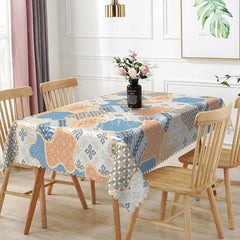 Aperturee - Aperturee Boho Patchwork Rectangle Tablecloth Blue Orange Geometric Floral Batik Cover Ethnic Style Dining Room Decor