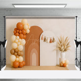 Aperturee Aperturee Boho Rainbow Arch Panels Photography Backdrop Neutral Balloon Garland and Pampas Grass First Birthday Photo Prop