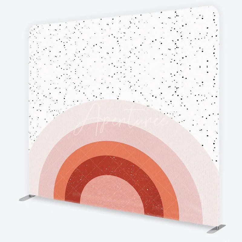 Aperturee - Aperturee Boho Rainbow Arch Tension Fabric Backdrop Terracotta Pink Abstract Sun Background Minimalist Baby Shower Decor