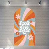 Aperturee - Aperturee Boho Rainbow Baby Shower Arch Backdrop Vibrant Summer Sun Rays Pattern Perfect For Festive Party Decor