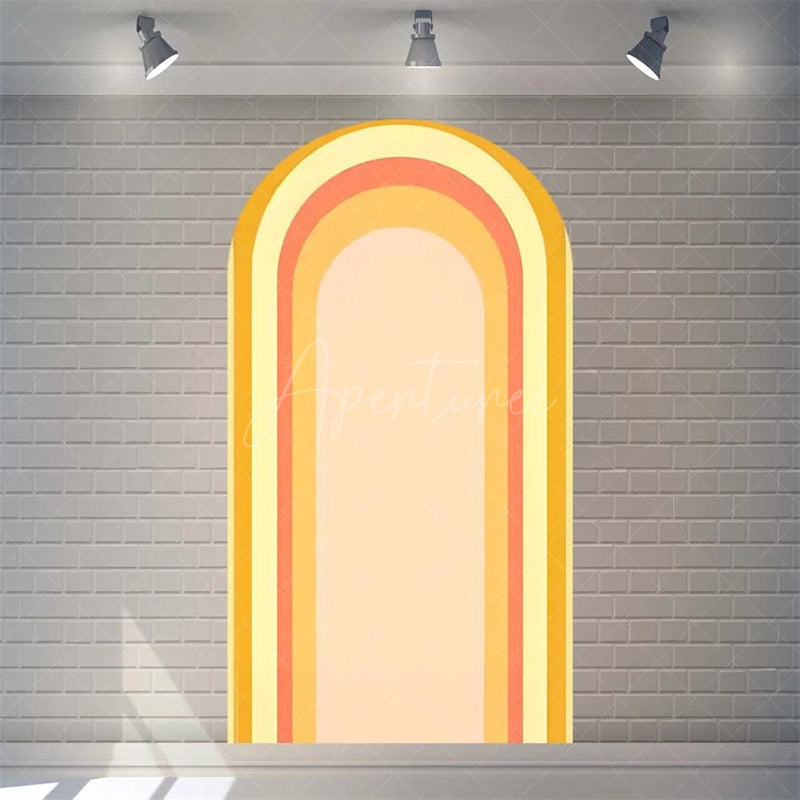 Aperturee - Aperturee Boho Rainbow Baby Shower Arch Backdrop Vibrant Summer Sun Rays Pattern Perfect For Festive Party Decor