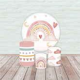 Aperturee Aperturee Boho Rainbow Birthday Round Backdrop Kit Muted Earthy Tones and Clouds Girls First Birthday Photo Prop Decor
