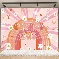 Aperturee - Aperturee Boho Rainbow Groovy One Birthday Backdrop Daisy Floral and Bus Perfect Party Scene Decor for Girls