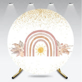 Aperturee - Aperturee Boho Rainbow Round Backdrop for Baby Shower Pampas Grass and Sun Neutral Birthday Party Photo Booth Decor