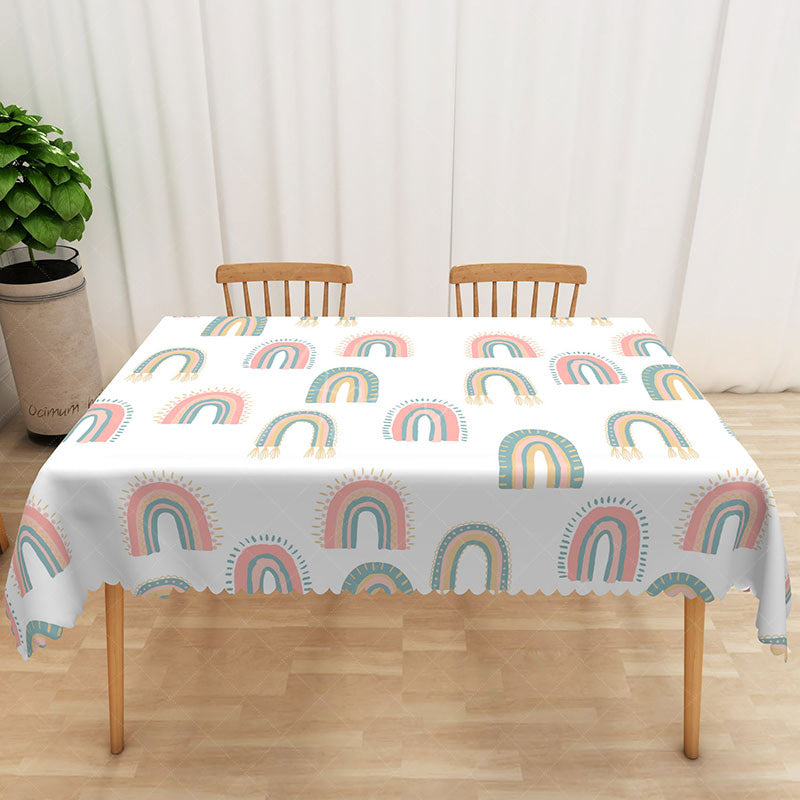 Aperturee - Aperturee Boho Rainbow Summer Rectangle Tablecloth Cheerful Abstract Pattern for Girls Birthday Party Decor