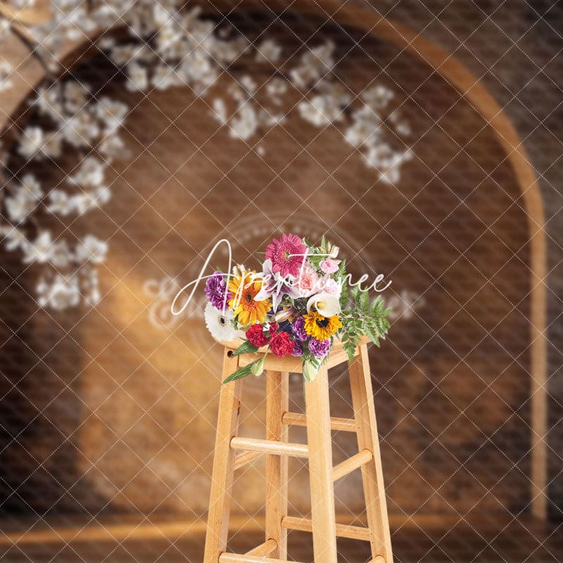 Aperturee - Aperturee Boho Retro Arch Floral Wedding Photography Backdrop