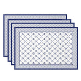 Aperturee - Aperturee Boho Retro Blue White Rhombus Set Of 4 Placemats