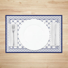 Aperturee - Aperturee Boho Retro Blue White Rhombus Set Of 4 Placemats