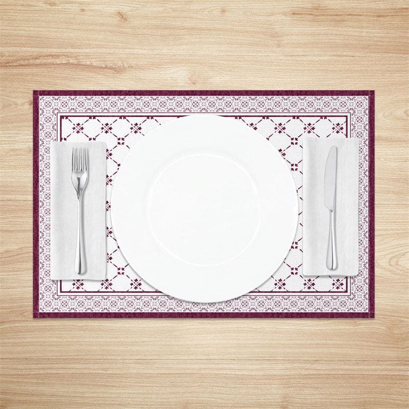 Aperturee - Aperturee Boho Retro Rose Red White Rhombus Set Of 4 Placemats