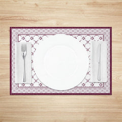 Aperturee - Aperturee Boho Retro Rose Red White Rhombus Set Of 4 Placemats