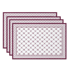 Aperturee - Aperturee Boho Retro Rose Red White Rhombus Set Of 4 Placemats