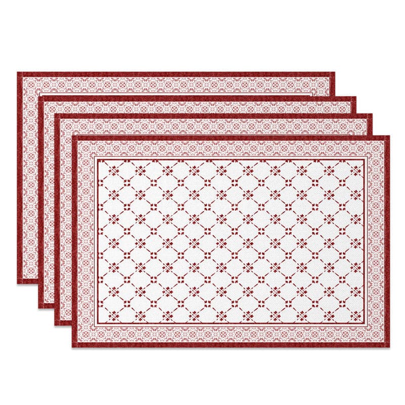 Aperturee - Aperturee Boho Retro Rust Red White Rhombus Set Of 4 Placemats