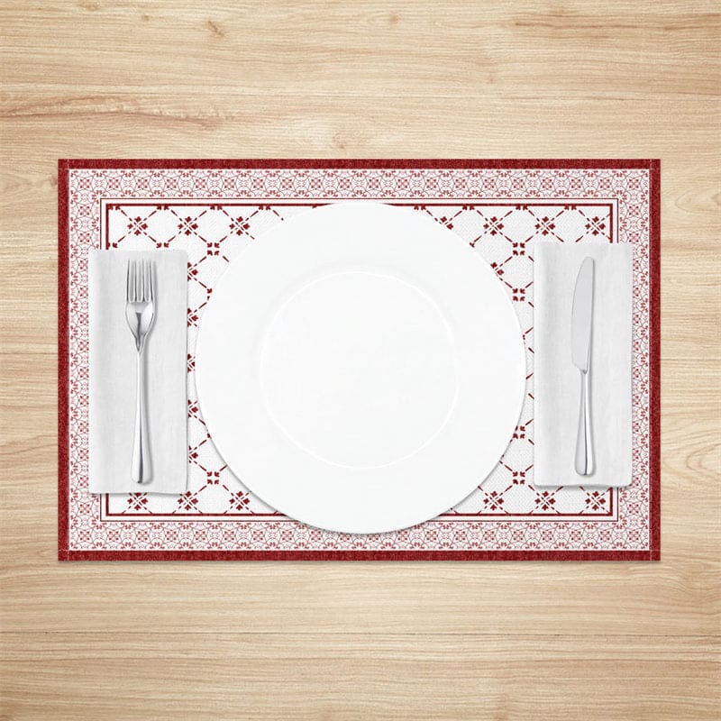 Aperturee - Aperturee Boho Retro Rust Red White Rhombus Set Of 4 Placemats