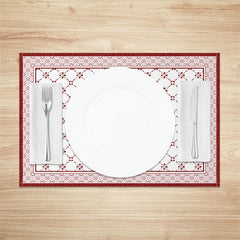 Aperturee - Aperturee Boho Retro Rust Red White Rhombus Set Of 4 Placemats