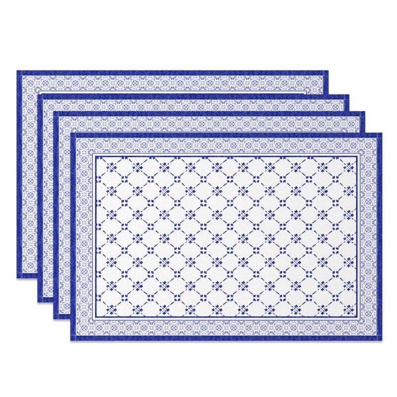 Aperturee - Aperturee Boho Royal Blue White Rhombus Set Of 4 Placemats