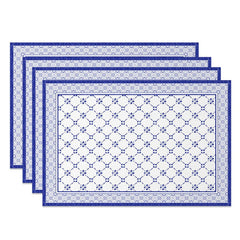 Aperturee - Aperturee Boho Royal Blue White Rhombus Set Of 4 Placemats