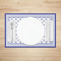 Aperturee - Aperturee Boho Royal Blue White Rhombus Set Of 4 Placemats