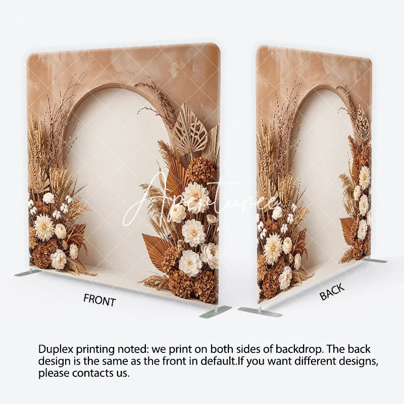 Aperturee - Aperturee Boho Rustic Dried Floral Arch Square Double-Sided Backdrop Natural Pampas Grass and Palm Leaves Photography Background