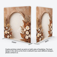 Aperturee - Aperturee Boho Rustic Dried Floral Arch Square Double-Sided Backdrop Natural Pampas Grass and Palm Leaves Photography Background