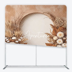 Aperturee - Aperturee Boho Rustic Dried Floral Arch Square Double-Sided Backdrop Natural Pampas Grass and Palm Leaves Photography Background