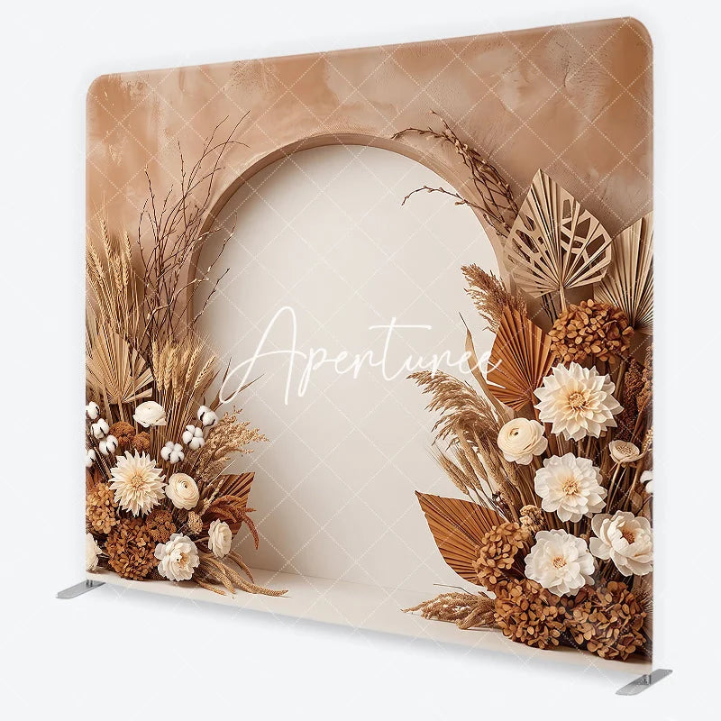 Aperturee - Aperturee Boho Rustic Dried Floral Arch Square Double-Sided Backdrop Natural Pampas Grass and Palm Leaves Photography Background