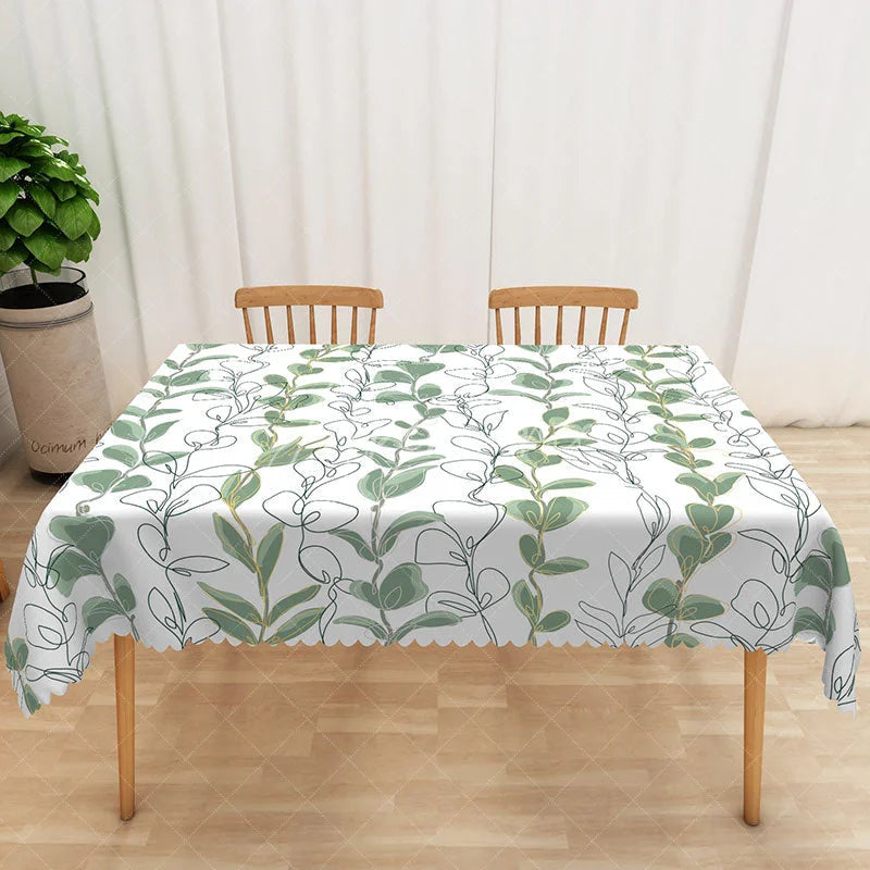 Aperturee - Aperturee Boho Spring Tablecloth with Green and Gold Vines for Elegant Botanical Wedding and Party Decorations