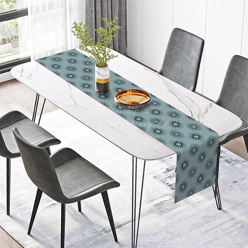 Aperturee - Aperturee Boho Sun Pattern Table Runner in Abstract Teal Design Modern Kitchen Decor for Everyday Family Dinners