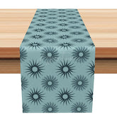Aperturee - Aperturee Boho Sun Pattern Table Runner in Abstract Teal Design Modern Kitchen Decor for Everyday Family Dinners