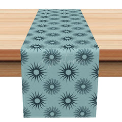 Aperturee - Aperturee Boho Sun Pattern Table Runner in Abstract Teal Design Modern Kitchen Decor for Everyday Family Dinners