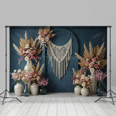 Aperturee - Aperturee Boho Sweet Elegant Blue Floral Arch Wedding Backdrop