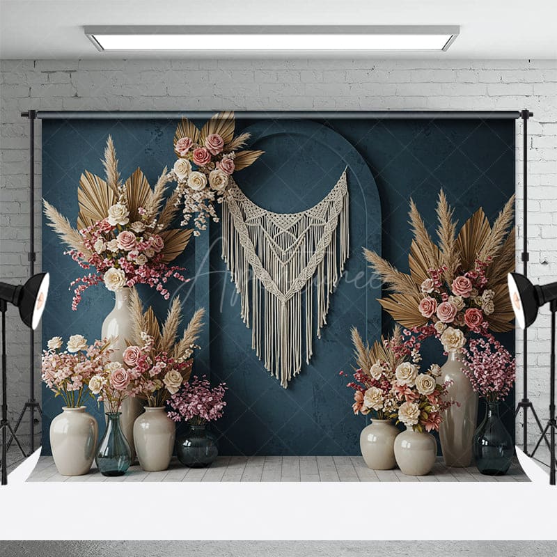 Aperturee - Aperturee Boho Sweet Elegant Blue Floral Arch Wedding Backdrop