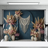 Aperturee - Aperturee Boho Sweet Elegant Blue Floral Arch Wedding Backdrop