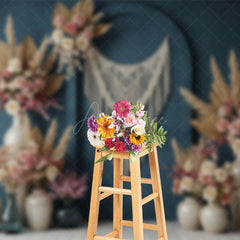 Aperturee - Aperturee Boho Sweet Elegant Blue Floral Arch Wedding Backdrop