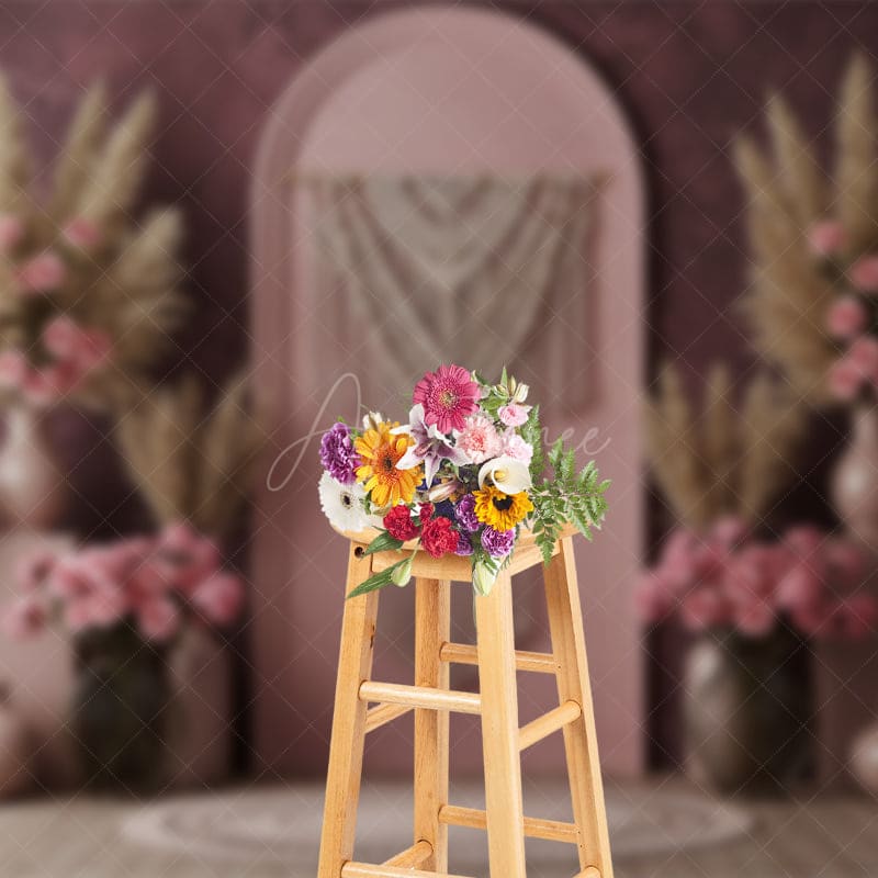 Aperturee - Aperturee Boho Sweet Soft Pink Floral Arch Wedding Backdrop
