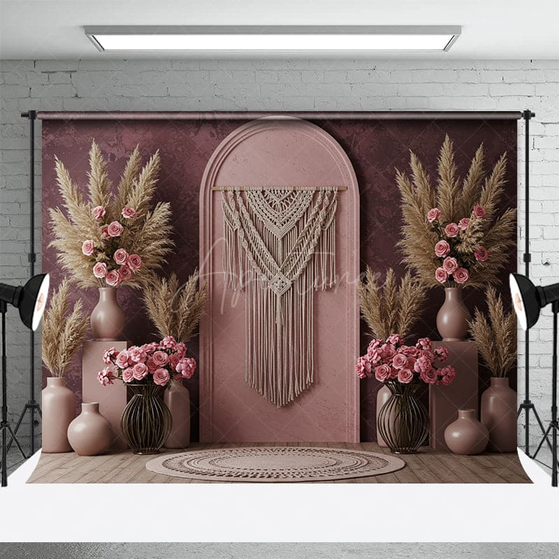 Aperturee - Aperturee Boho Sweet Soft Pink Floral Arch Wedding Backdrop