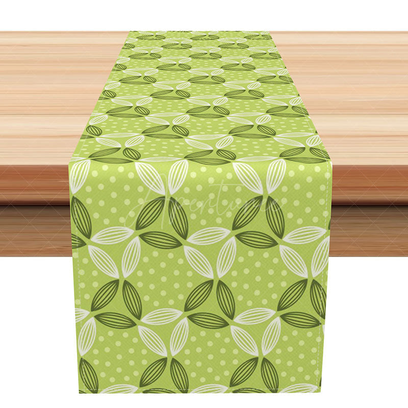 Aperturee - Aperturee Boho Table Runner with Repeating Leaf and Dot Patterns Simple Black and White Botanical Modern Farmhouse Decor