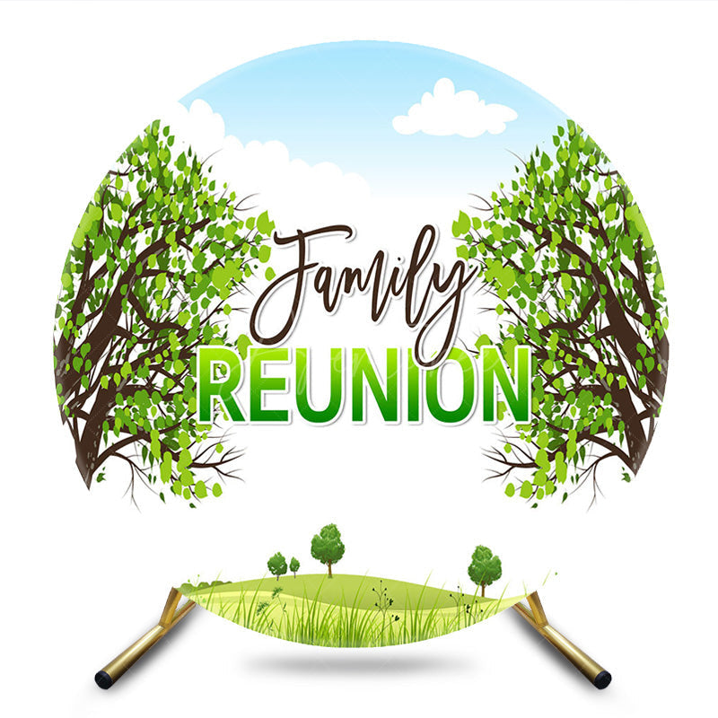 Aperturee - Aperturee Boho Trees Blue Sky Circle Family Reunion Backdrop