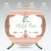 Aperturee - Aperturee Boho Tribal Wild One Round Backdrop with Dreamcatcher and Teepee Peach Mint Green First Birthday Party Decor