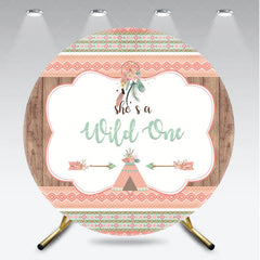 Aperturee - Aperturee Boho Tribal Wild One Round Backdrop with Dreamcatcher and Teepee Peach Mint Green First Birthday Party Decor