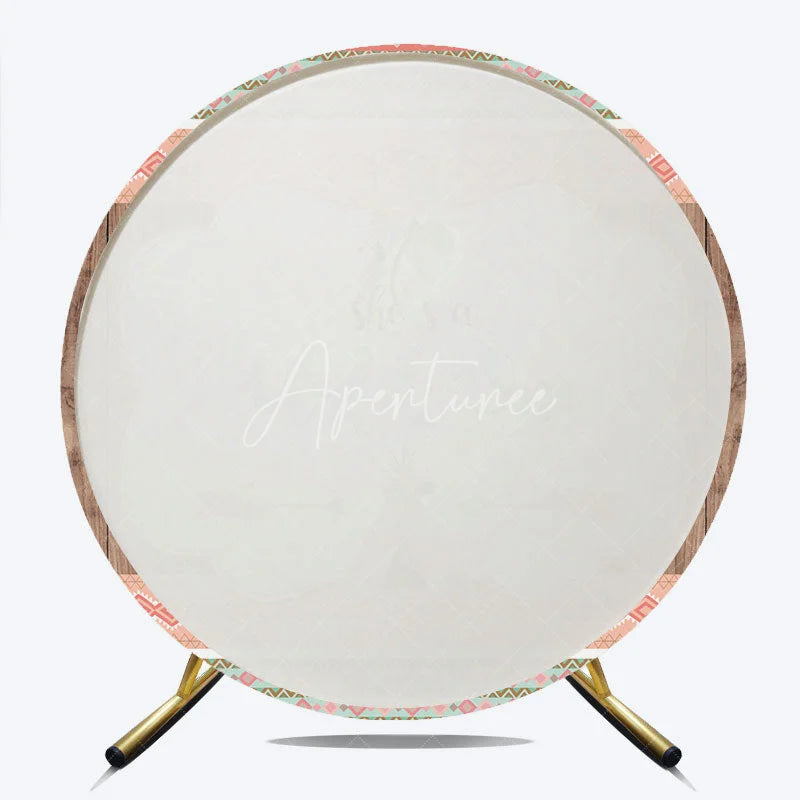 Aperturee - Aperturee Boho Tribal Wild One Round Backdrop with Dreamcatcher and Teepee Peach Mint Green First Birthday Party Decor