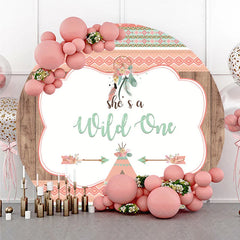 Aperturee - Aperturee Boho Tribal Wild One Round Backdrop with Dreamcatcher and Teepee Peach Mint Green First Birthday Party Decor