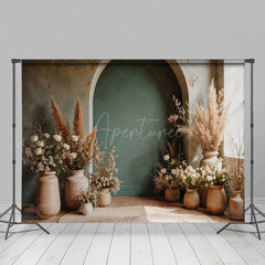 Aperturee - Aperturee Boho Vase Floral Retro Arch Wall Photography Backdrop