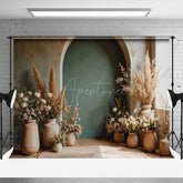 Aperturee - Aperturee Boho Vase Floral Retro Arch Wall Photography Backdrop