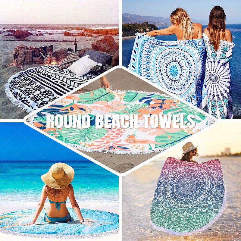 Aperturee - Aperturee Boho Watercolor Rainbow Pattern Round Beach Towel