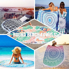 Aperturee - Aperturee Boho Watercolor Rainbow Pattern Round Beach Towel