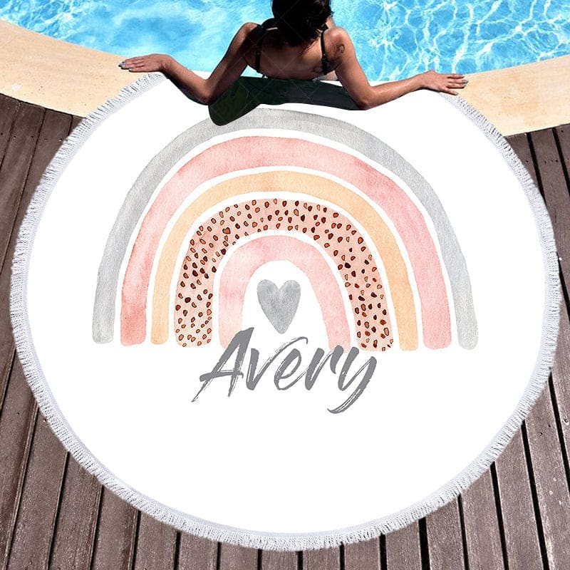 Aperturee - Aperturee Boho Watercolor Rainbow Pattern Round Beach Towel
